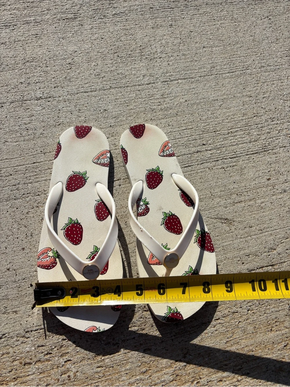 Coach Strawberry Print Cream Flip Flops